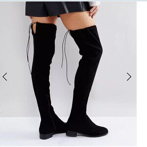 ASOS KEEP UP Flat Over the Knee Boots Black UK 4 US 6